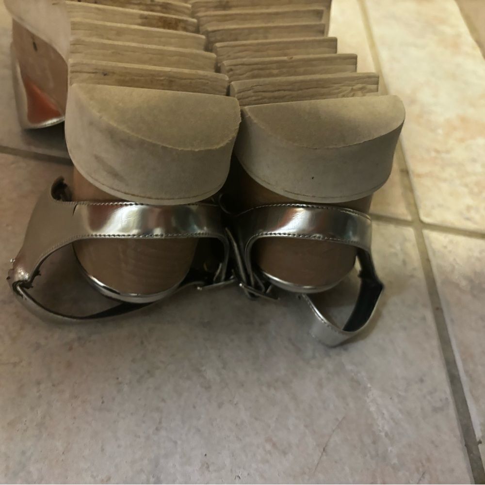 Stella McCartney Elyse Sandals wedge dress shoes open toe platforms metallic - Picture 12 of 14